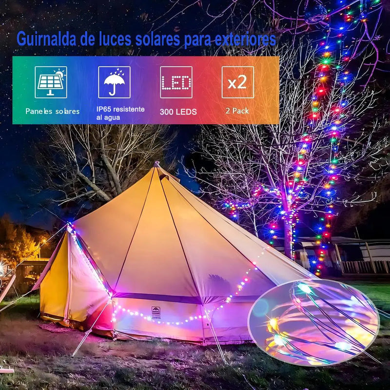 Luces Navideñas Solares de 32 m con 300 LED Multicolor