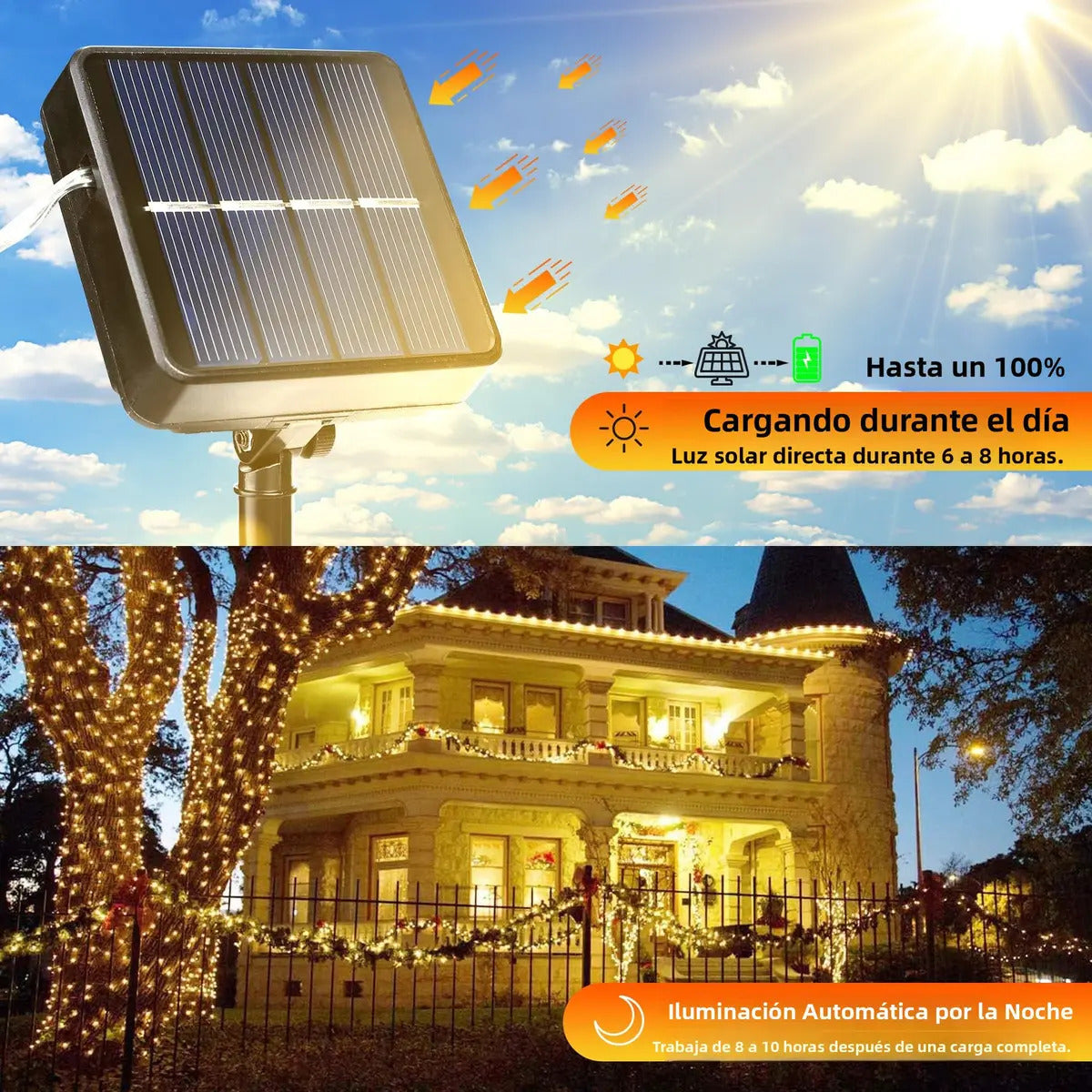 Luces Navideñas Solares de 32 m con 300 LED Multicolor