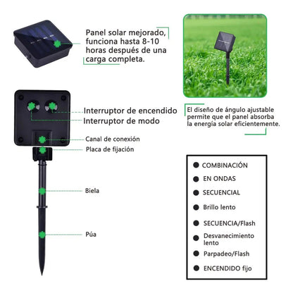 Luces Navideñas Solares de 32 m con 300 LED Multicolor